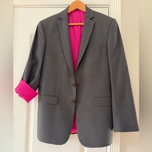 Charles Tyrwhitt 100% Wool Blazer Gray Pink Lining Tailored Jacket 38R